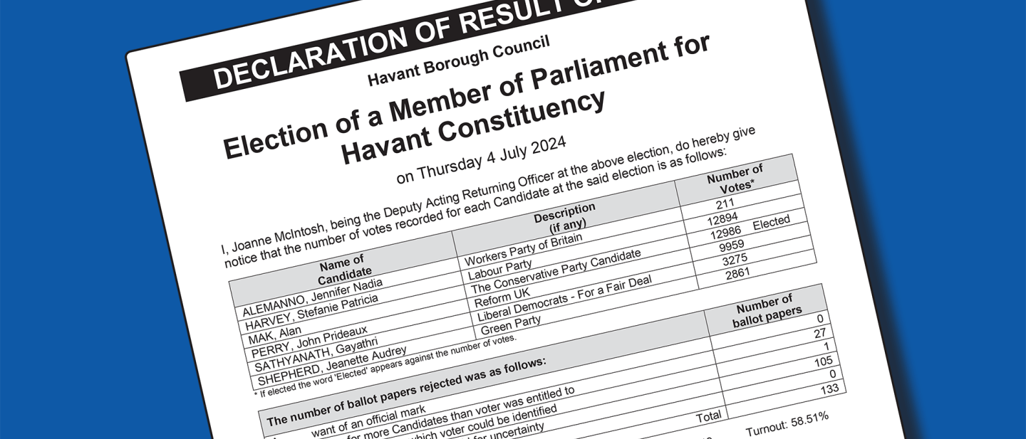 Image of document declaring July 2024 election votes